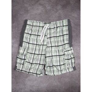 Nike Shorts Mens XL White Green Plaid Drawstring Pockets Swim Trunks Sportswear‎